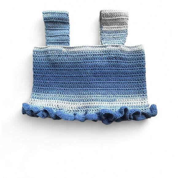 Handmade Blue Crochet Flower Tank Top Art Knit Dopamine Dressing - Picture 5 of 6